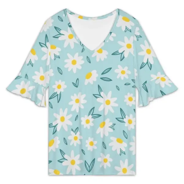Women's V-Neck Ruffle Sleeve T-Shirts