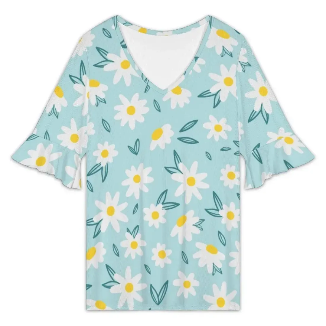 Women's V-Neck Ruffle Sleeve T-Shirts