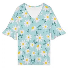 Women's V-Neck Ruffle Sleeve T-Shirts thumbnail 1