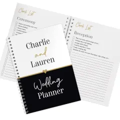 Custom Names Engagement Gift Notebook, Personalised Black and Gold Inclusive A5 Wedding Planner thumbnail 3