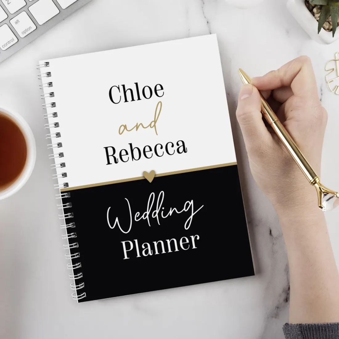 Custom Names Engagement Gift Notebook, Personalised Black and Gold Inclusive A5 Wedding Planner — photo 5