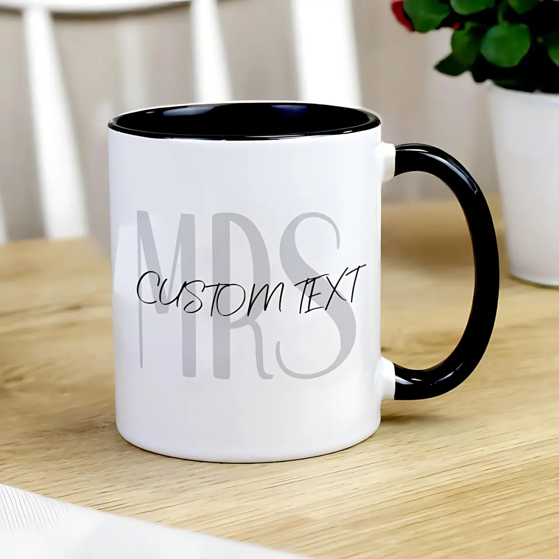Personalised Mr and Mrs Black Handle Mug, Custom Surname Monogram Couple Cup — photo 2