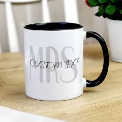 Personalised Mr and Mrs Black Handle Mug, Custom Surname Monogram Couple Cup thumbnail 2