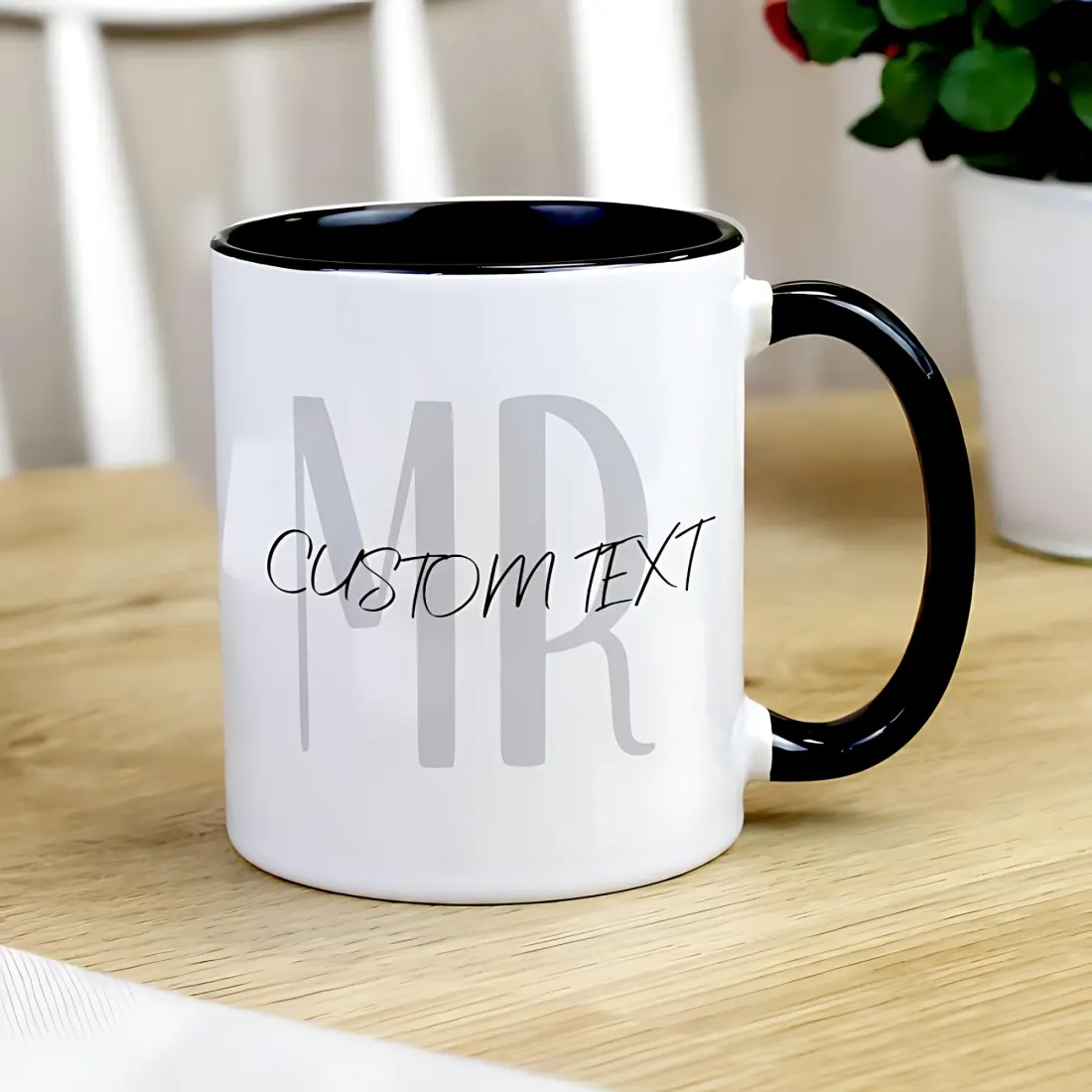Personalised Mr and Mrs Black Handle Mug, Custom Surname Monogram Couple Cup — photo 6