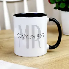 Personalised Mr and Mrs Black Handle Mug, Custom Surname Monogram Couple Cup thumbnail 6