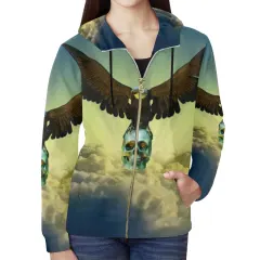 Women's All Over Print Full Zip Hoodie (Model H14) thumbnail 1