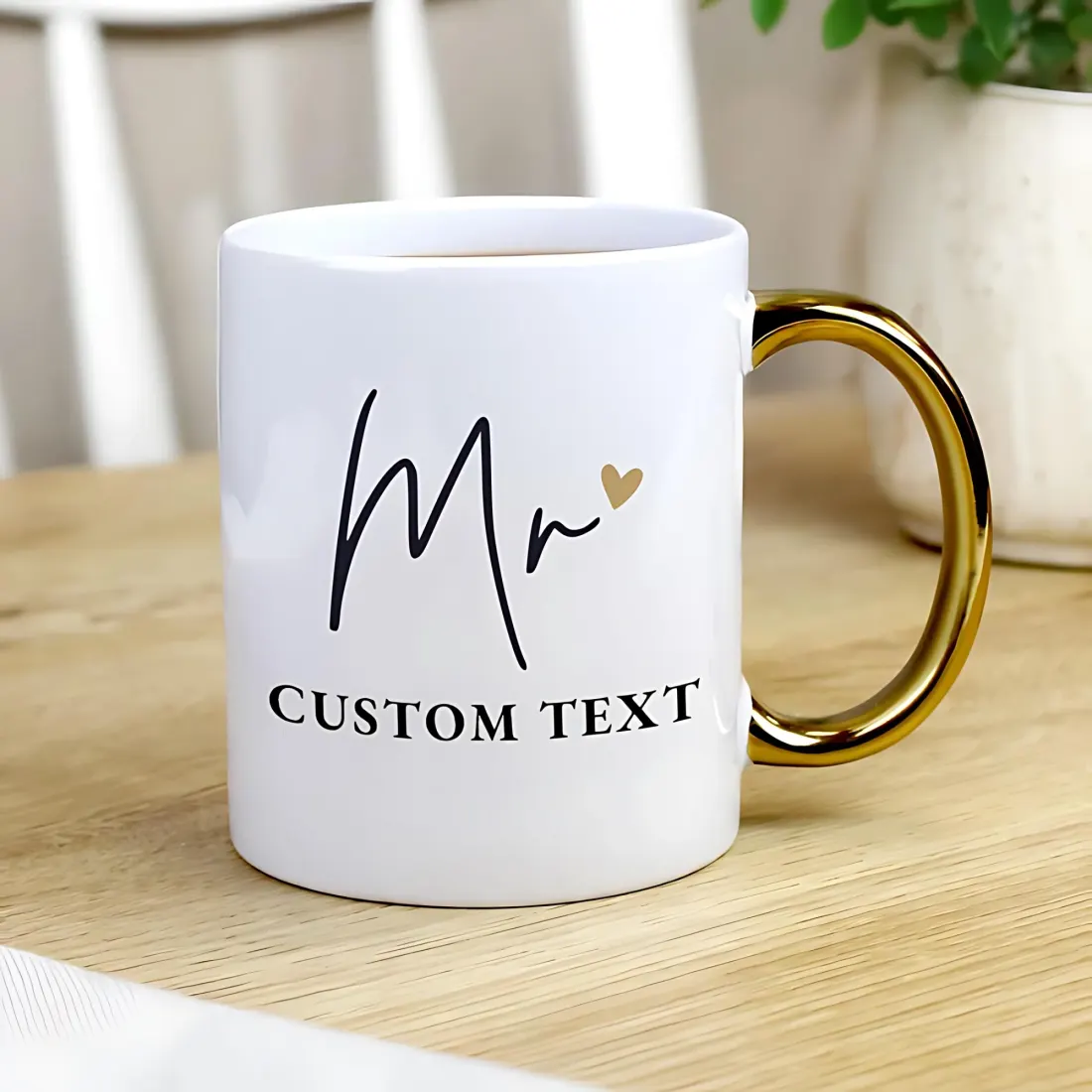Personalised Mrs Gold Handle Mug, Custom Name Ceramic Cup, Bride or Wife Wedding Gift — photo 2