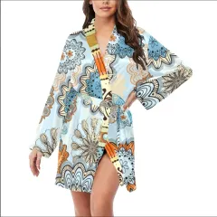 Women's Long Sleeve Belted Night Robe(ModelSets 14) thumbnail 1