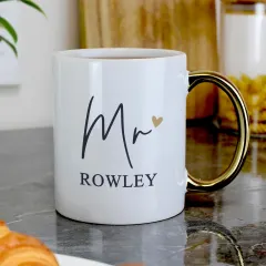 Personalised Mrs Gold Handle Mug, Custom Name Ceramic Cup, Bride or Wife Wedding Gift thumbnail 5