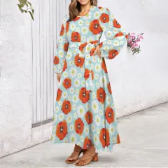 Personalized Round Neck Belted Maxi Dress thumbnail 1