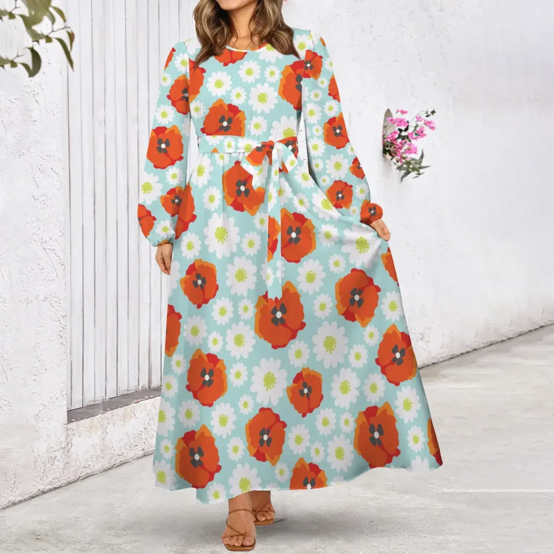 Personalized Round Neck Belted Maxi Dress — photo 2
