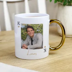 Personalised Photo Upload King and Queen Gold Handle Mug, Custom Playing Card Couple Gift thumbnail 3
