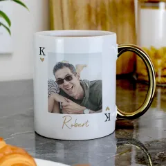 Personalised Photo Upload King and Queen Gold Handle Mug, Custom Playing Card Couple Gift thumbnail 4