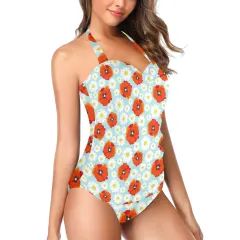 Women's Halter Neck Gather Chest Swimsuit (Model S52) thumbnail 3