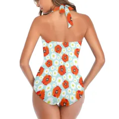 Women's Halter Neck Gather Chest Swimsuit (Model S52) thumbnail 4