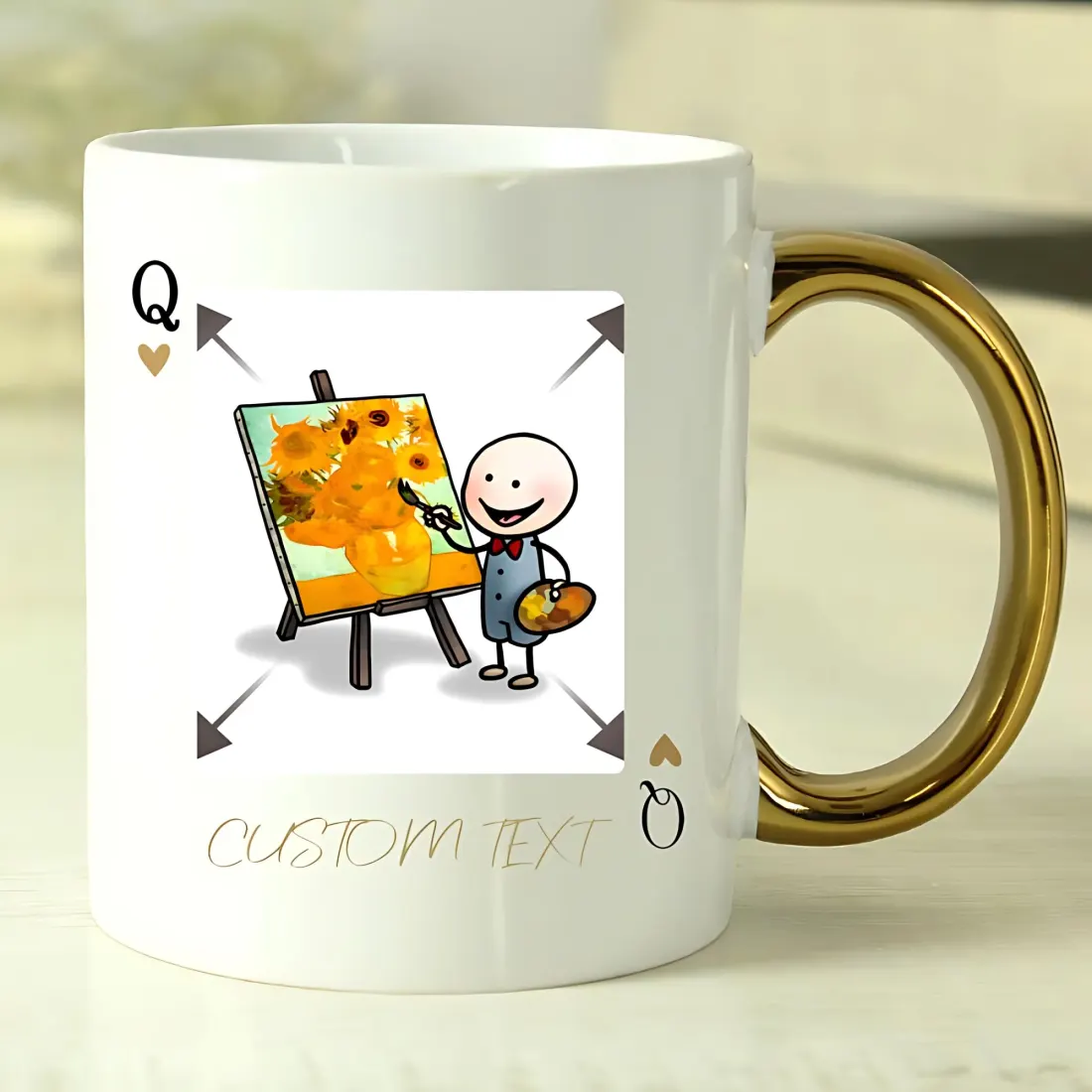 Personalised Photo Upload King and Queen Gold Handle Mug, Custom Playing Card Couple Gift — photo 6