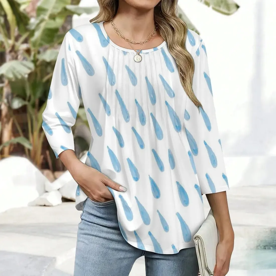 Women's 3/4 Sleeve Pleated Tunic Top