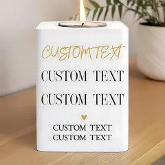 Personalised White Wooden Tealight Holder, Black Gold Design, Custom Text Gift thumbnail 2