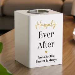 Personalised White Wooden Tealight Holder, Black Gold Design, Custom Text Gift thumbnail 3
