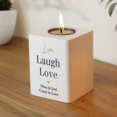Personalised White Wooden Tealight Holder, Black Gold Design, Custom Text Gift thumbnail 4