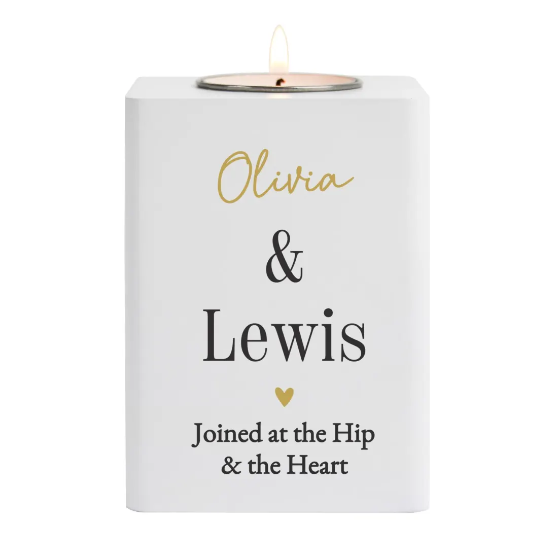 Personalised White Wooden Tealight Holder, Black Gold Design, Custom Text Gift — photo 5