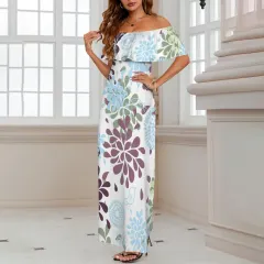 Women's Off Shoulder Ruffle Boat Neck Dress (Model D71) thumbnail 1