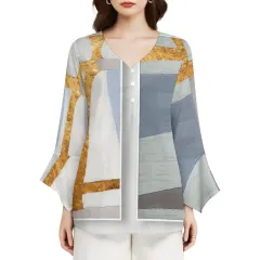 Women's V-Neck Petal Sleeve Blouse thumbnail 1