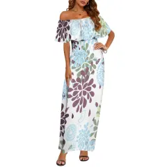 Women's Off Shoulder Ruffle Boat Neck Dress (Model D71) thumbnail 2