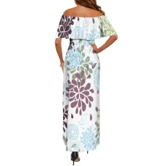 Women's Off Shoulder Ruffle Boat Neck Dress (Model D71) thumbnail 3