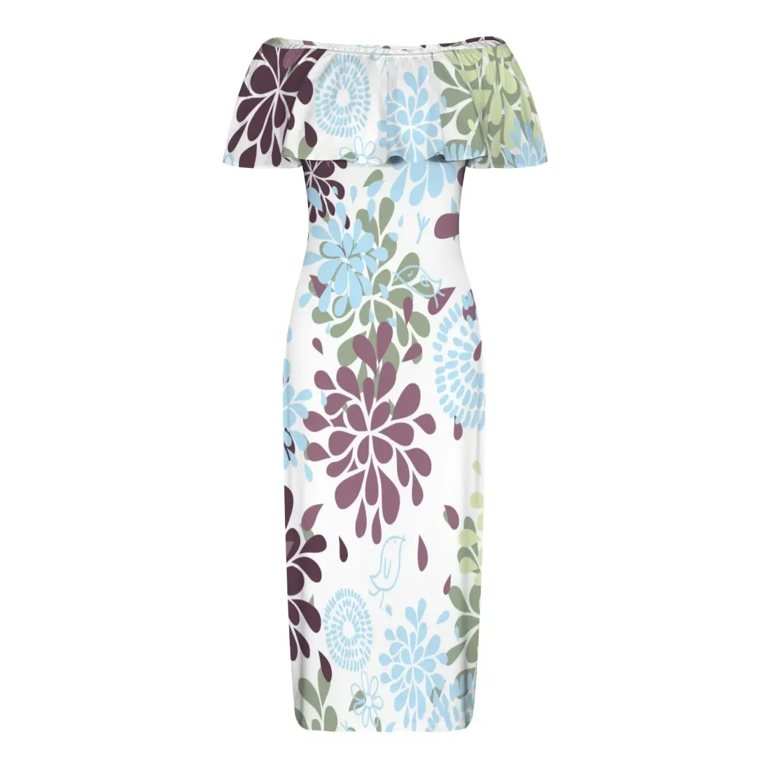 Women's Off Shoulder Ruffle Boat Neck Dress (Model D71) — photo 4