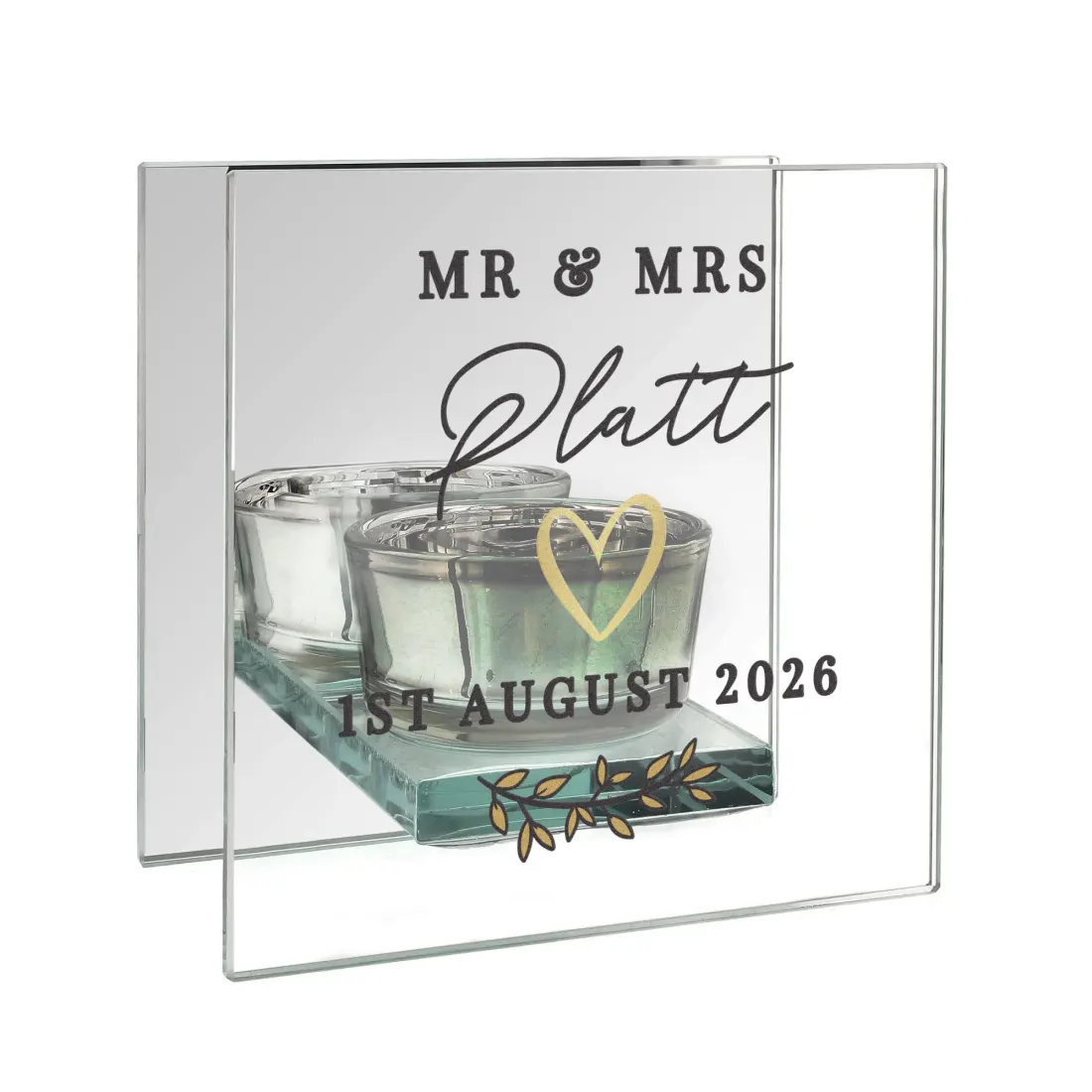 Personalised Wedding Mirrored Tealight Holder, Mr & Mrs Glass Candle Gift with Name and Date — photo 6