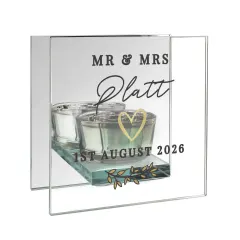 Personalised Wedding Mirrored Tealight Holder, Mr & Mrs Glass Candle Gift with Name and Date thumbnail 6
