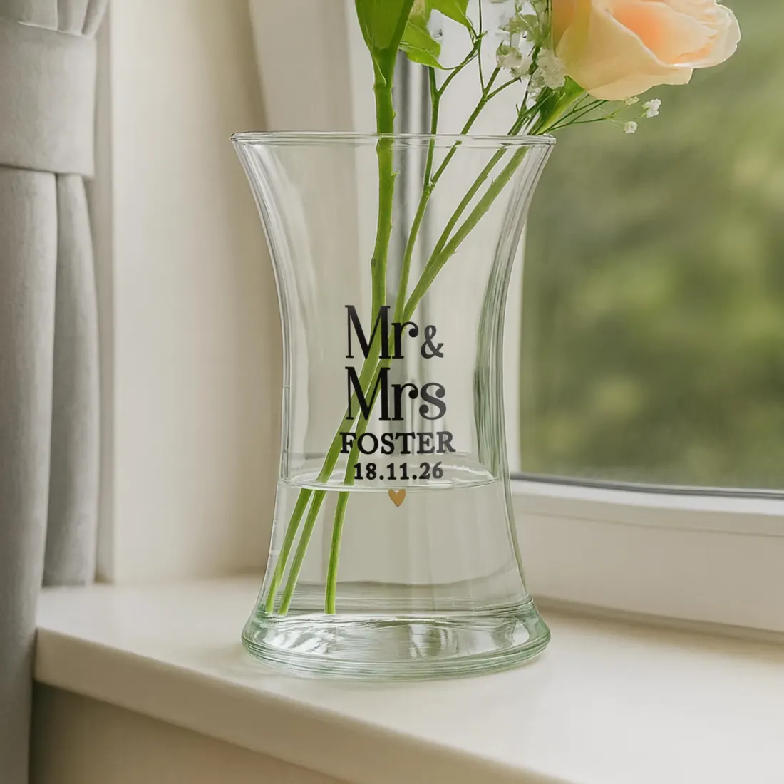 Personalised Couples Waisted Vase, Custom Names Wedding Glass, Mr & Mrs Gift UK
