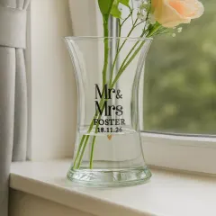 Personalised Couples Waisted Vase, Custom Names Wedding Glass, Mr & Mrs Gift UK thumbnail 1