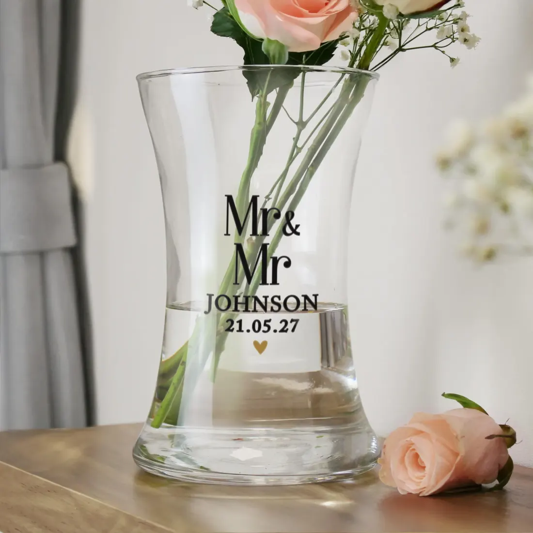 Personalised Couples Waisted Vase, Custom Names Wedding Glass, Mr & Mrs Gift UK — photo 3