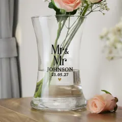 Personalised Couples Waisted Vase, Custom Names Wedding Glass, Mr & Mrs Gift UK thumbnail 3