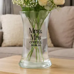 Personalised Couples Waisted Vase, Custom Names Wedding Glass, Mr & Mrs Gift UK thumbnail 4