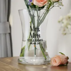 Personalised Couples Waisted Vase, Custom Names Wedding Glass, Mr & Mrs Gift UK thumbnail 5