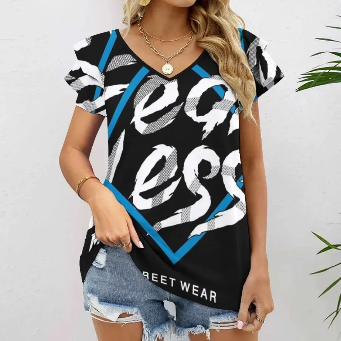 Lotus Leaf Short-Sleeve V-Neck T-Shirt