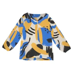 Women's Loose V-Neck Long Puff Sleeve Top (Model H70) thumbnail 5