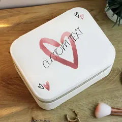Personalised Heart Travel Jewellery Box, Custom Name Faux Leather Case, Gift for Her UK thumbnail 2
