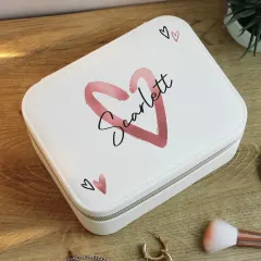 Personalised Heart Travel Jewellery Box, Custom Name Faux Leather Case, Gift for Her UK thumbnail 4