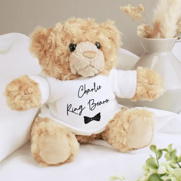 Personalised Flower Girl Bear, Bow Tie Page Boy Teddy, Custom Name Wedding Party Gift