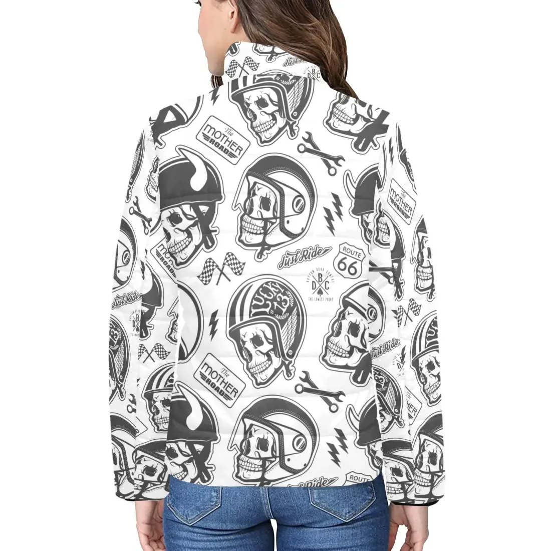 Women's Stand Collar Padded Lightweight Bomber Jacket(ModelH41) — photo 2