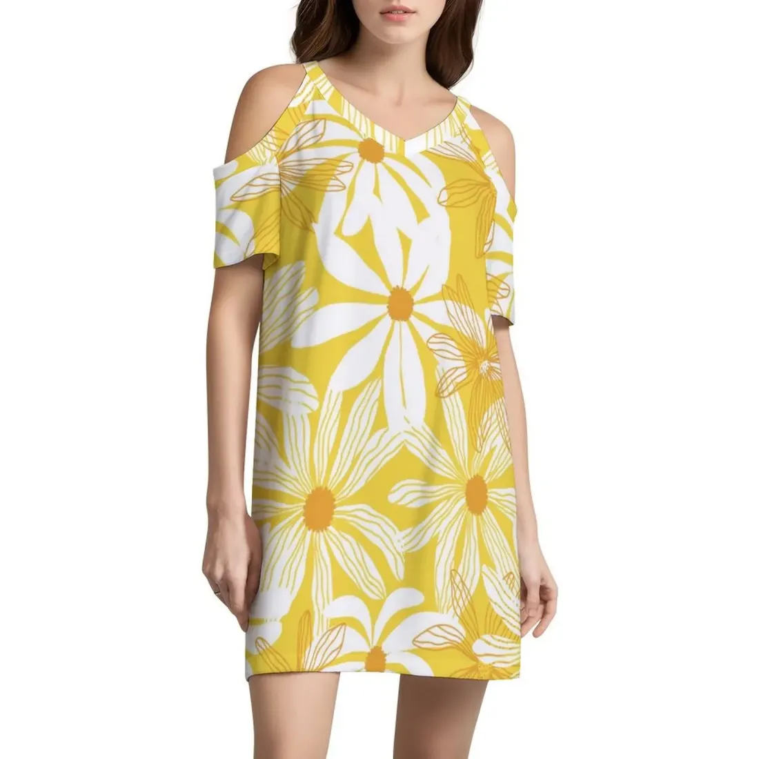 Cold Shoulder Short Sleeve V Neck Dress