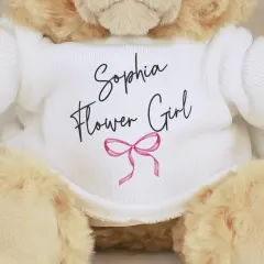Personalised Flower Girl Bear, Bow Tie Page Boy Teddy, Custom Name Wedding Party Gift thumbnail 4