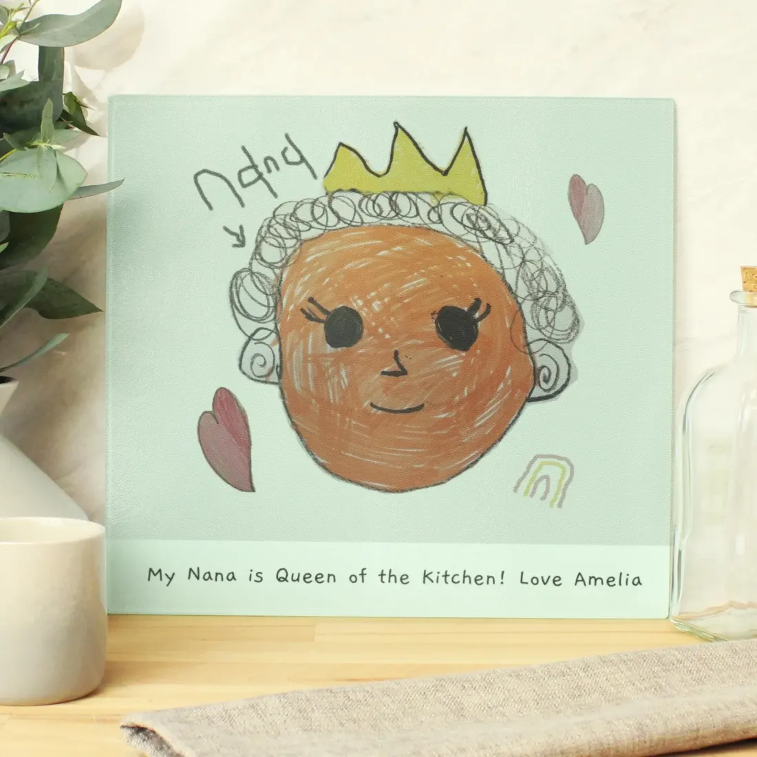 Personalised Childrens Drawing Glass Chopping Board, Photo Upload Worktop Saver Gift — photo 3