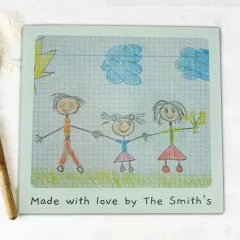 Personalised Childrens Drawing Glass Chopping Board, Photo Upload Worktop Saver Gift thumbnail 4