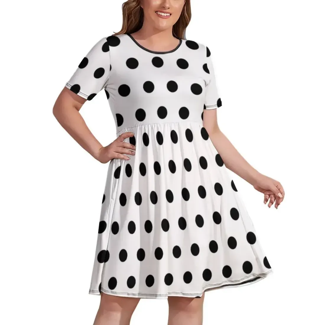 Plus Size Short-Sleeve Swing Dress With Pockets — photo 4