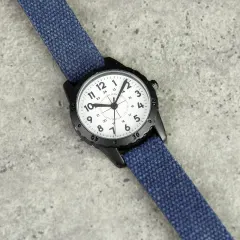 Personalised Boys Watch, Black Case Blue Canvas Strap, Engraved Back Page Boy Gift thumbnail 3